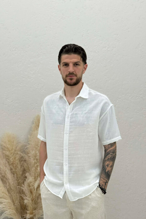 ONE COLOR SHORT SLEEVE MEN SHIRT WHITE-E BARDHE - KLAUDIO FASHION