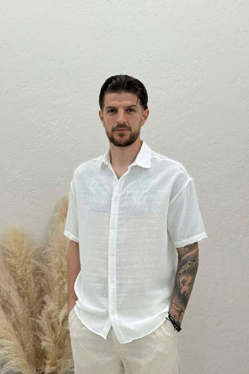 ONE COLOR SHORT SLEEVE MEN SHIRT WHITE-E BARDHE - 1