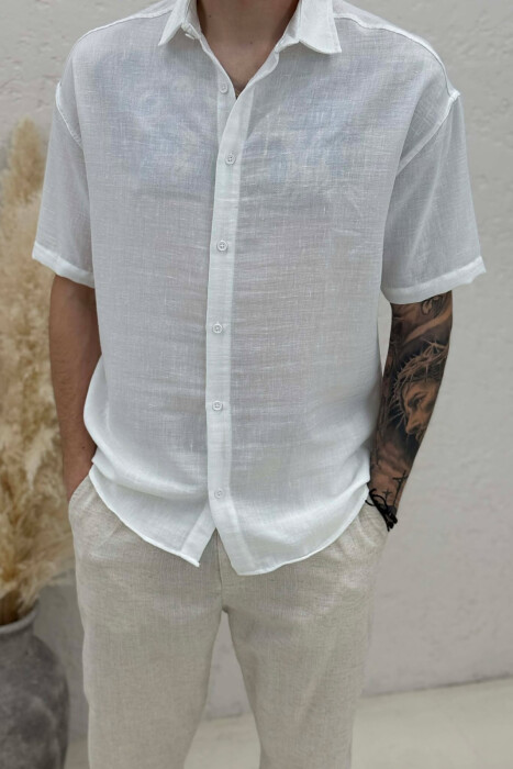 ONE COLOR SHORT SLEEVE MEN SHIRT WHITE-E BARDHE - 2