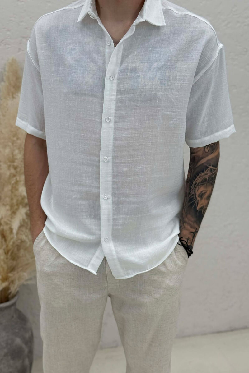 ONE COLOR SHORT SLEEVE MEN SHIRT WHITE-E BARDHE - 2