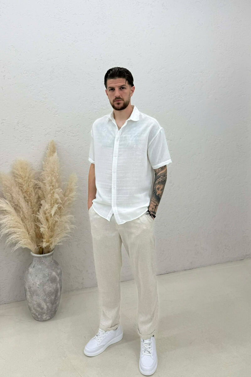 ONE COLOR SHORT SLEEVE MEN SHIRT WHITE-E BARDHE - 3