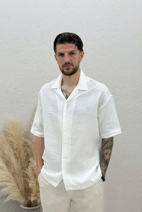 ONE COLOR SHORT SLEEVE MEN SHIRT WHITE-E BARDHE - KLAUDIO FASHION