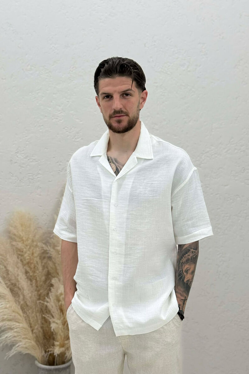 ONE COLOR SHORT SLEEVE MEN SHIRT WHITE-E BARDHE - 1