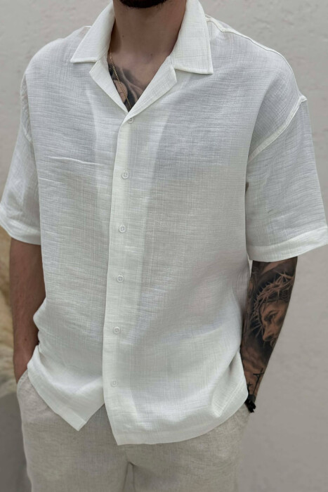 ONE COLOR SHORT SLEEVE MEN SHIRT WHITE-E BARDHE - 2