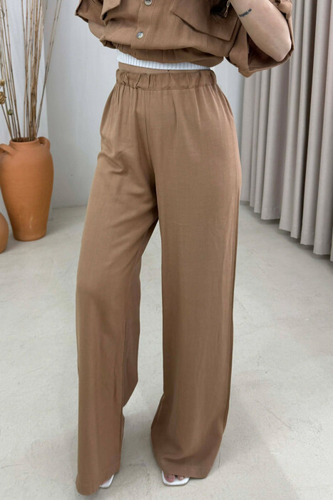 ONE COLOR SHORT SLEEVE SHIRT+TROUSERS WOMEN SET LIGHT BROWN/KAZB - 4