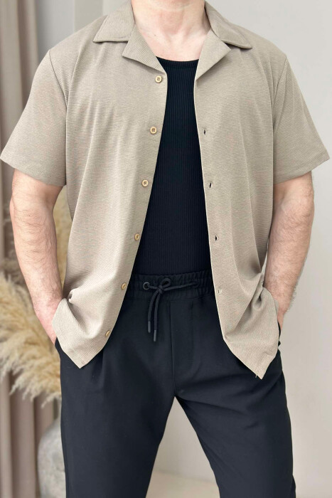ONE COLOR SHORT SLEEVE SIMPLE MEN SHIRT BEIGE/BEZHE 