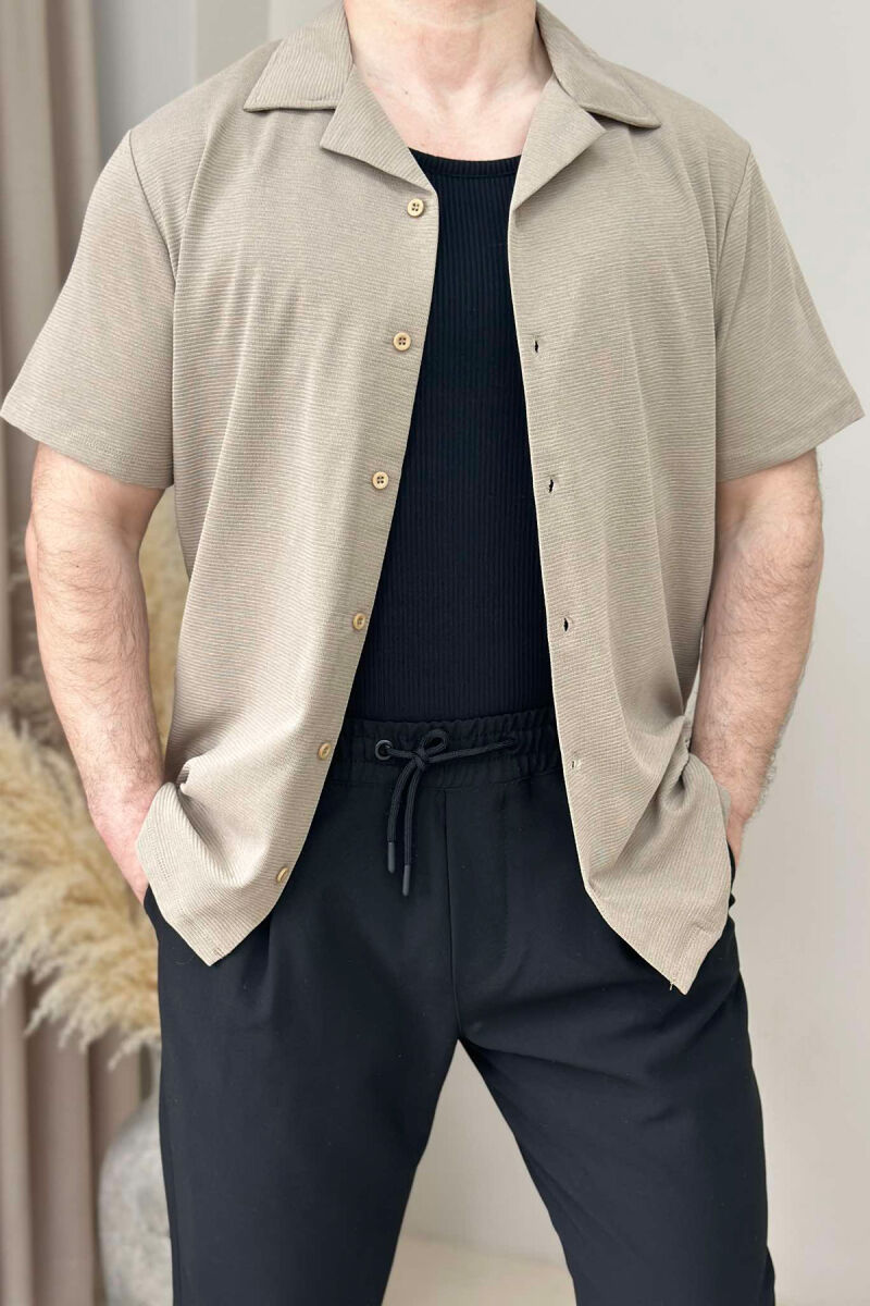 ONE COLOR SHORT SLEEVE SIMPLE MEN SHIRT BEIGE/BEZHE - 1