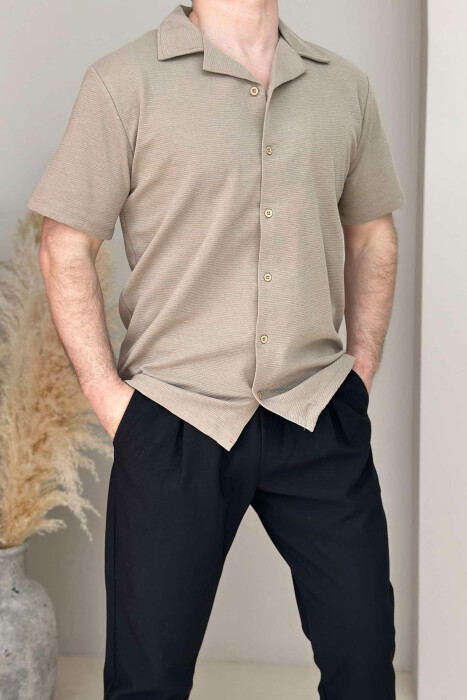 ONE COLOR SHORT SLEEVE SIMPLE MEN SHIRT BEIGE/BEZHE - 2