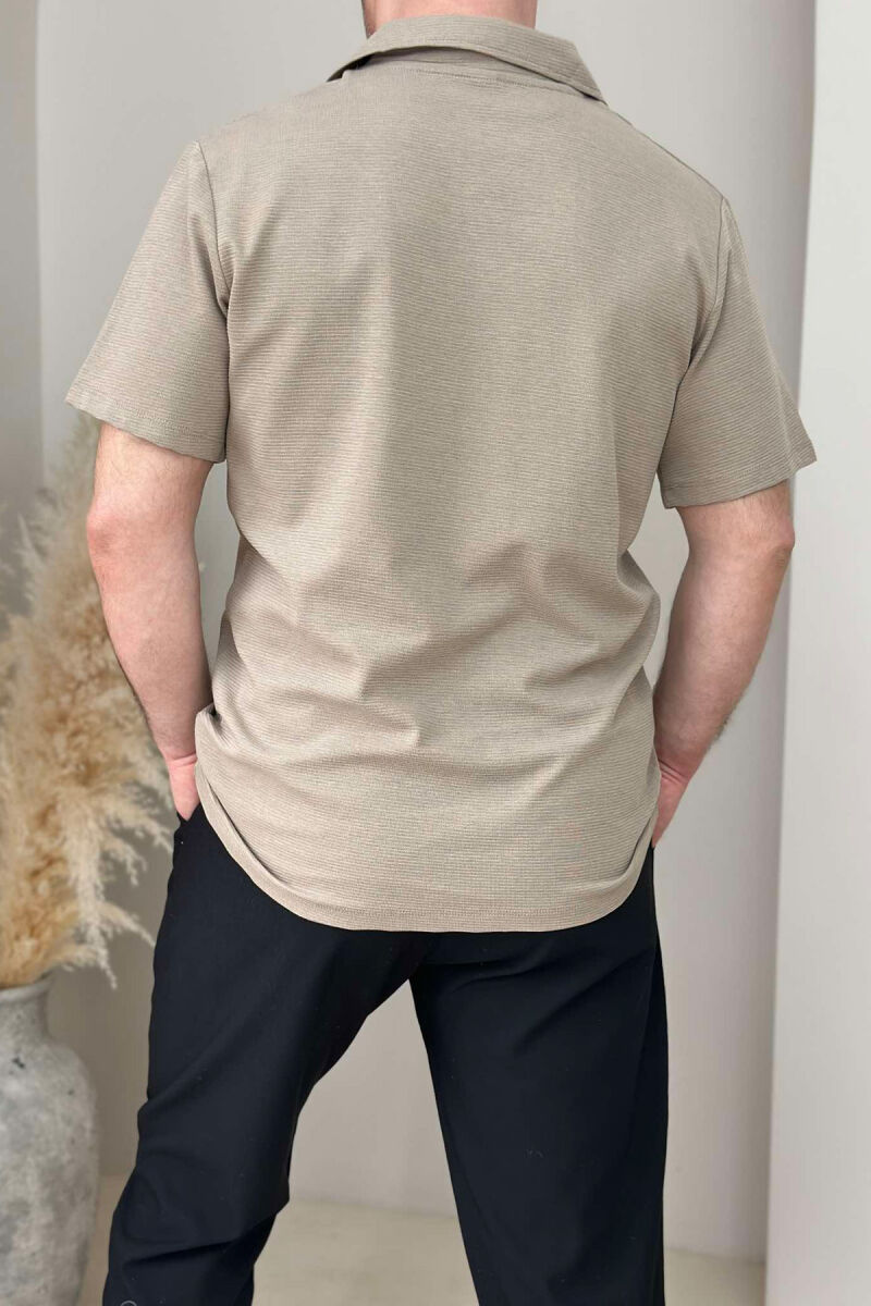 ONE COLOR SHORT SLEEVE SIMPLE MEN SHIRT BEIGE/BEZHE - 3