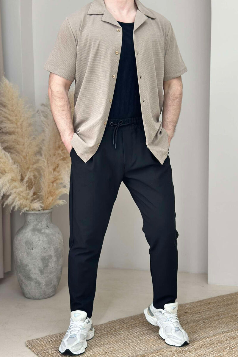 ONE COLOR SHORT SLEEVE SIMPLE MEN SHIRT BEIGE/BEZHE - 4