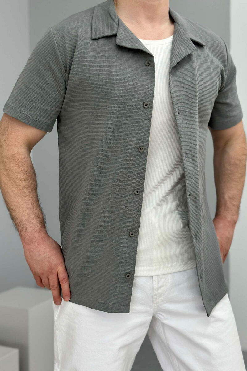 ONE COLOR SHORT SLEEVE SIMPLE MEN SHIRT GREY/GRI - 1