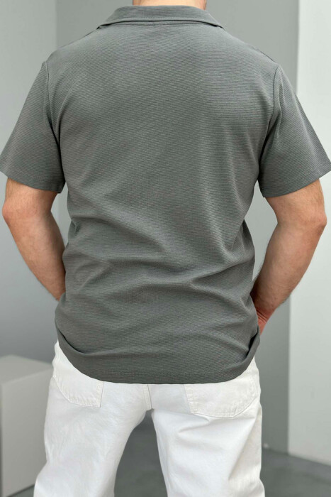 ONE COLOR SHORT SLEEVE SIMPLE MEN SHIRT GREY/GRI - 2