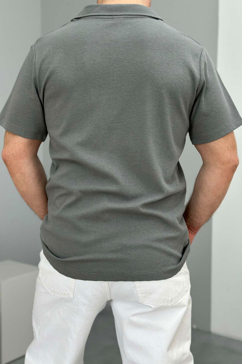 ONE COLOR SHORT SLEEVE SIMPLE MEN SHIRT GREY/GRI - 2