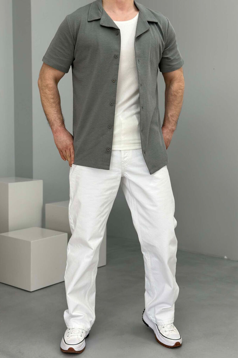 ONE COLOR SHORT SLEEVE SIMPLE MEN SHIRT GREY/GRI - 3