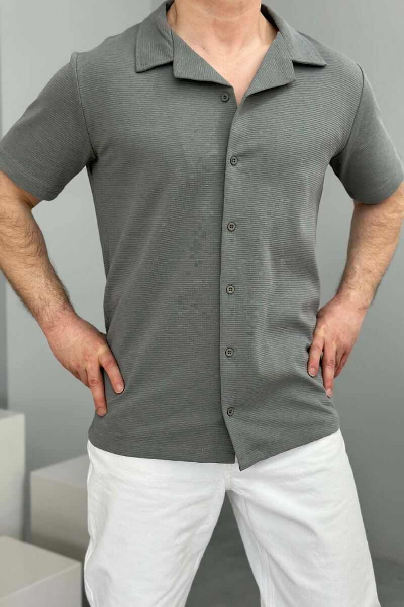 ONE COLOR SHORT SLEEVE SIMPLE MEN SHIRT GREY/GRI - 4