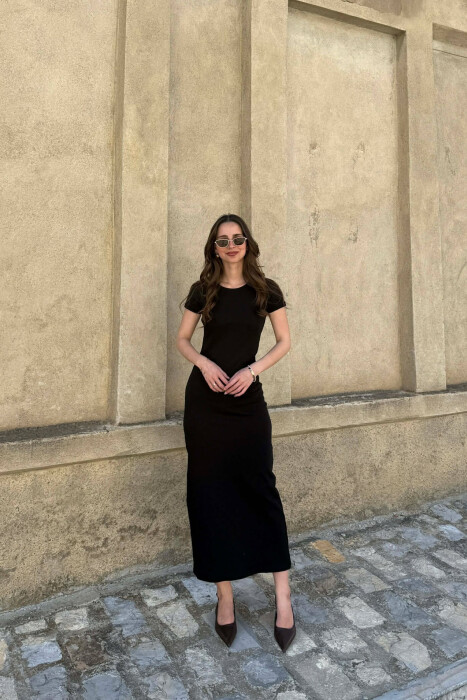 ONE COLOR SHORT SLEEVE WOMAN DRESS BLACK/ E ZEZE - 1