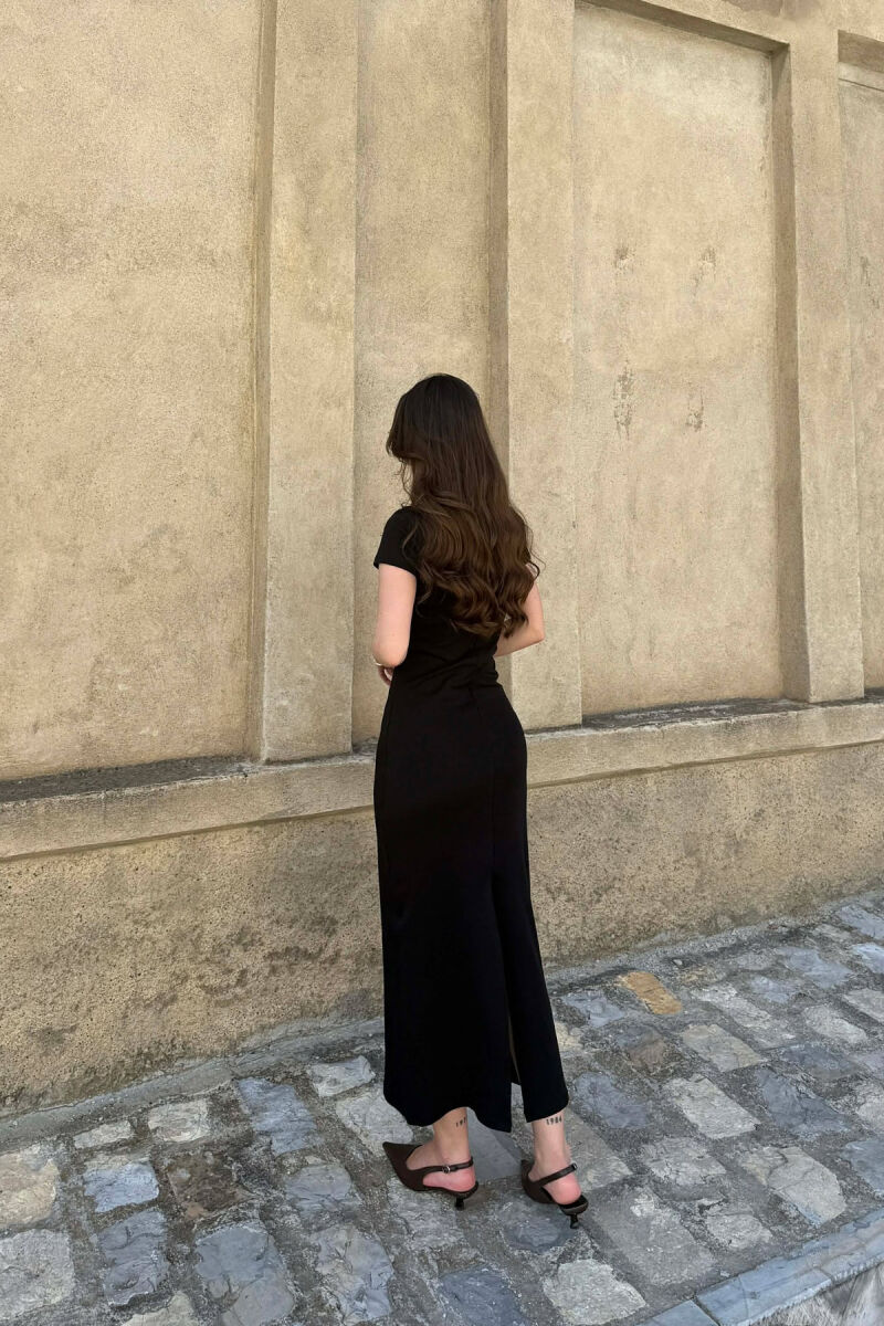 ONE COLOR SHORT SLEEVE WOMAN DRESS BLACK/ E ZEZE - 2