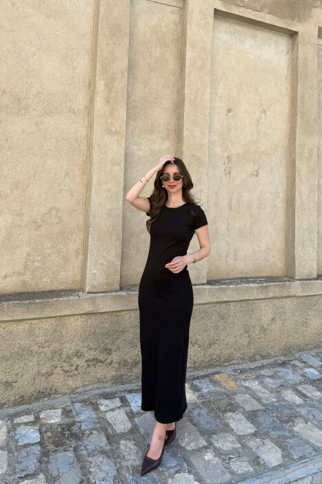 ONE COLOR SHORT SLEEVE WOMAN DRESS BLACK/ E ZEZE - 3