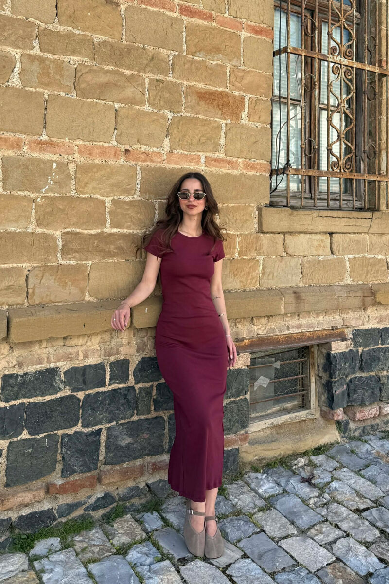 ONE COLOR SHORT SLEEVE WOMAN DRESS BURGUNDY/VISHNJE - 1