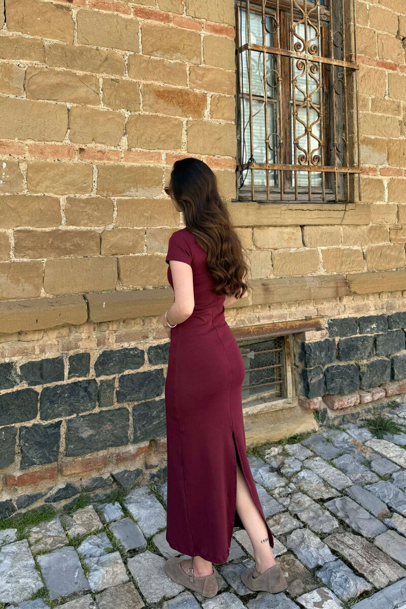 ONE COLOR SHORT SLEEVE WOMAN DRESS BURGUNDY/VISHNJE - 2