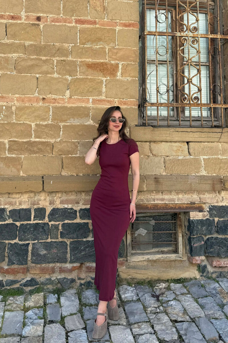 ONE COLOR SHORT SLEEVE WOMAN DRESS BURGUNDY/VISHNJE - 3