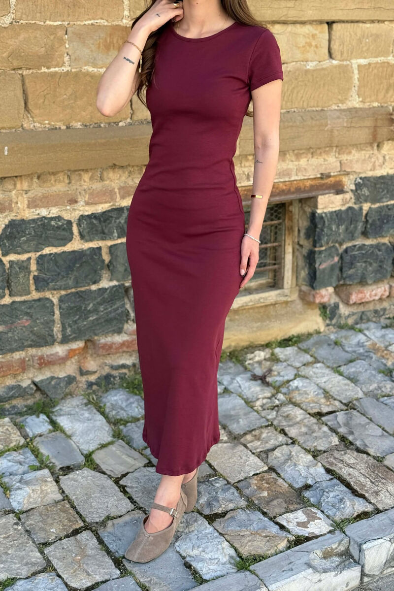 ONE COLOR SHORT SLEEVE WOMAN DRESS BURGUNDY/VISHNJE - 4