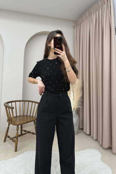 ONE COLOR SHORT SLEEVE WOMEN SWEATER BLACK/ E ZEZE - 1