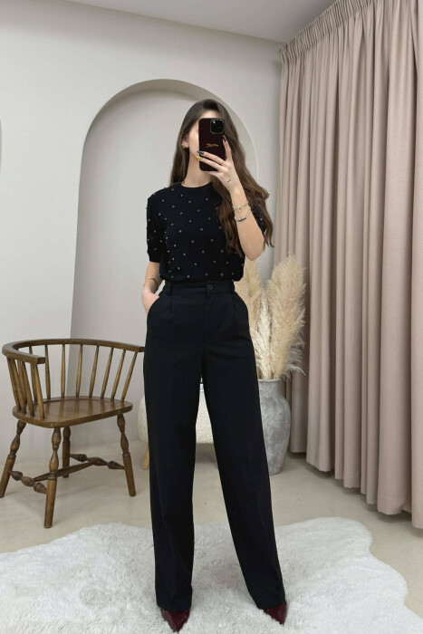 ONE COLOR SHORT SLEEVE WOMEN SWEATER BLACK/ E ZEZE - 2