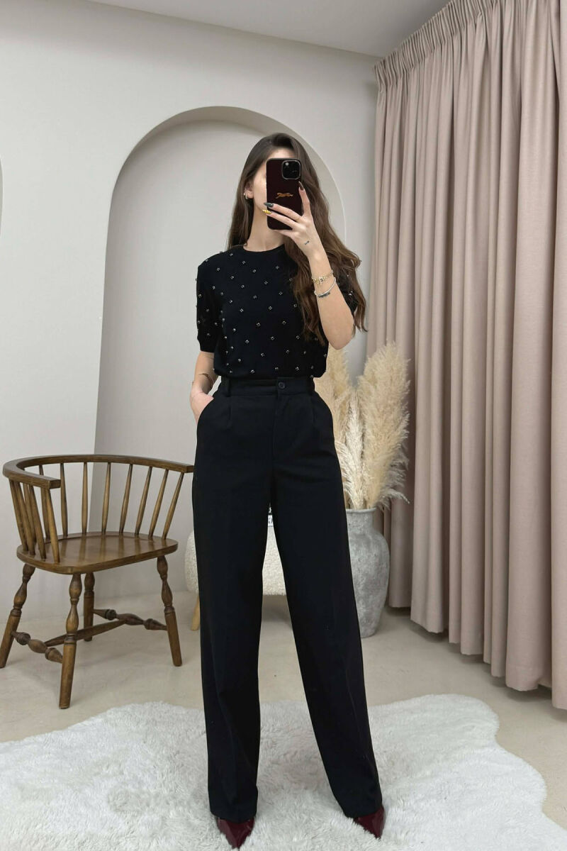 ONE COLOR SHORT SLEEVE WOMEN SWEATER BLACK/ E ZEZE - 2