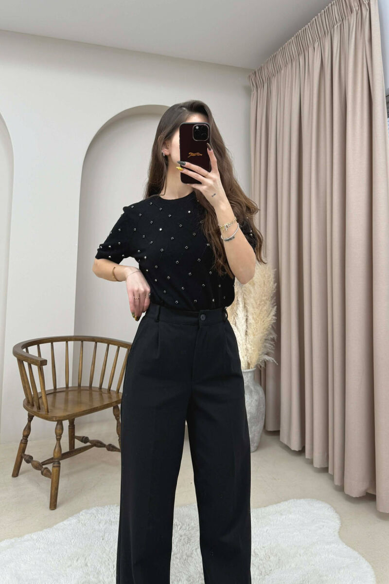 ONE COLOR SHORT SLEEVE WOMEN SWEATER BLACK/ E ZEZE - 1