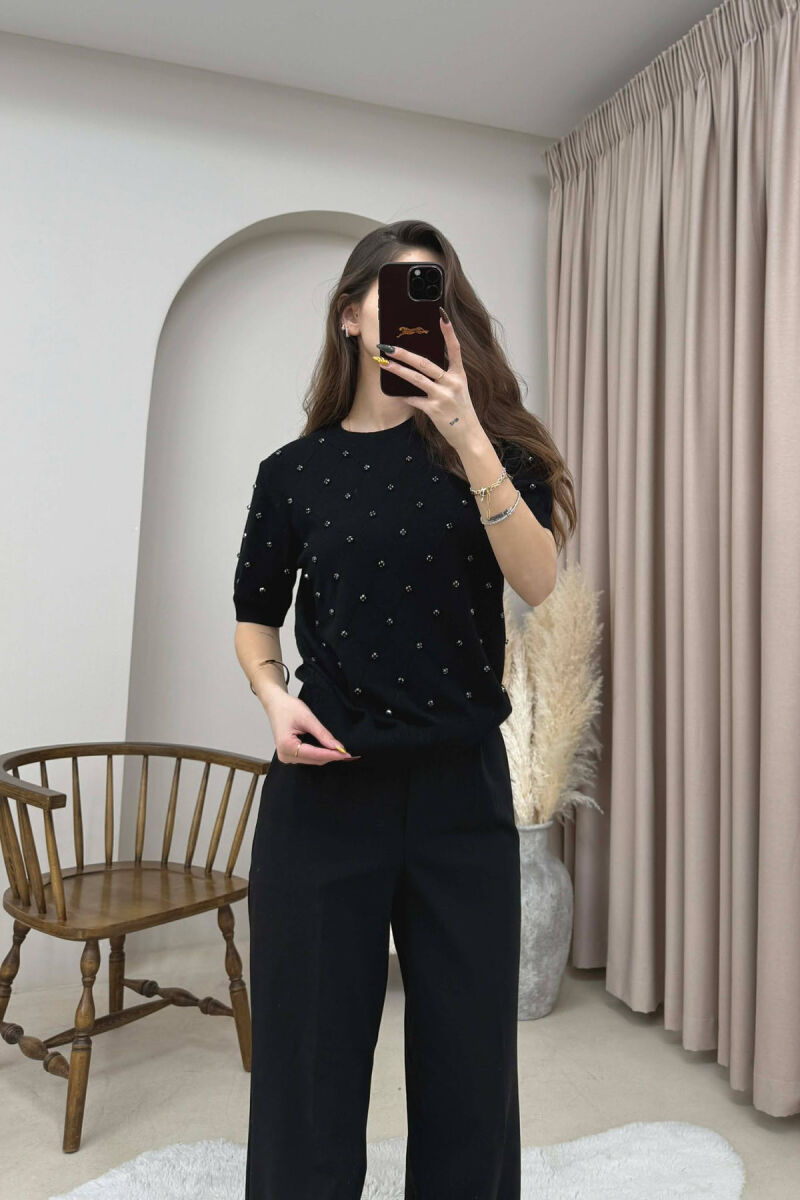 ONE COLOR SHORT SLEEVE WOMEN SWEATER BLACK/ E ZEZE - 3