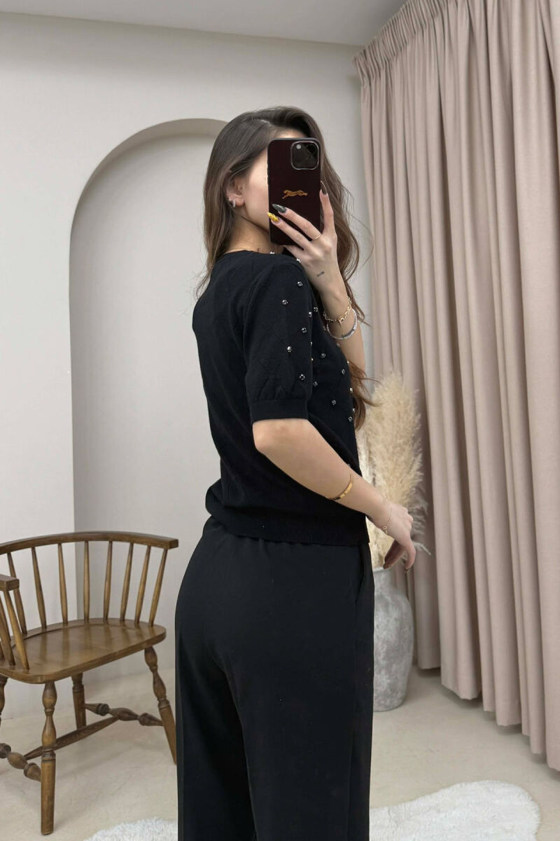 ONE COLOR SHORT SLEEVE WOMEN SWEATER BLACK/ E ZEZE - 4