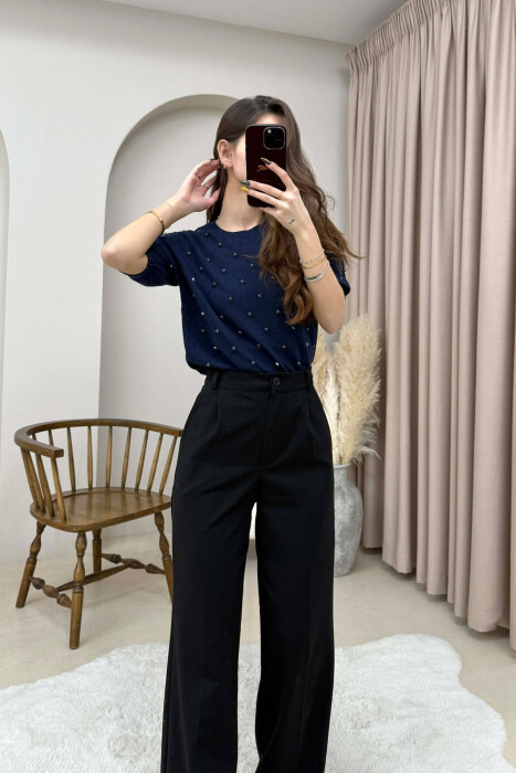 TRIKO NJE NGJYRESHE ME MENGE TE SHKURTRA PER FEMRA NGJYRE BLU - KLAUDIO FASHION