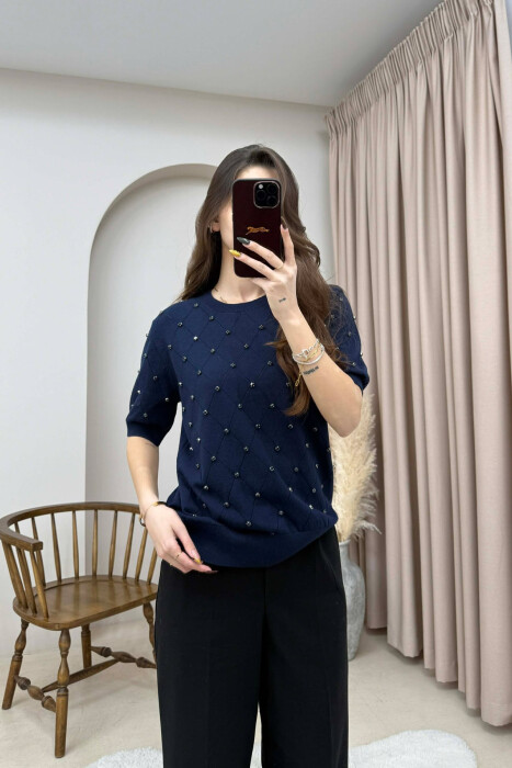 ONE COLOR SHORT SLEEVE WOMEN SWEATER BLUE/BLU - 2