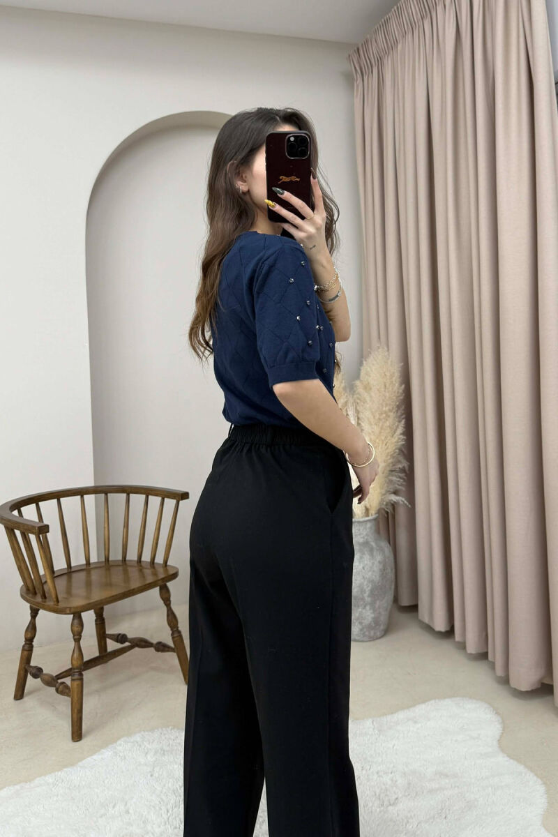 ONE COLOR SHORT SLEEVE WOMEN SWEATER BLUE/BLU - 3