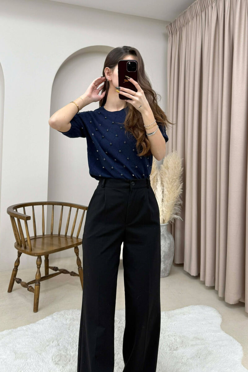 ONE COLOR SHORT SLEEVE WOMEN SWEATER BLUE/BLU - 1