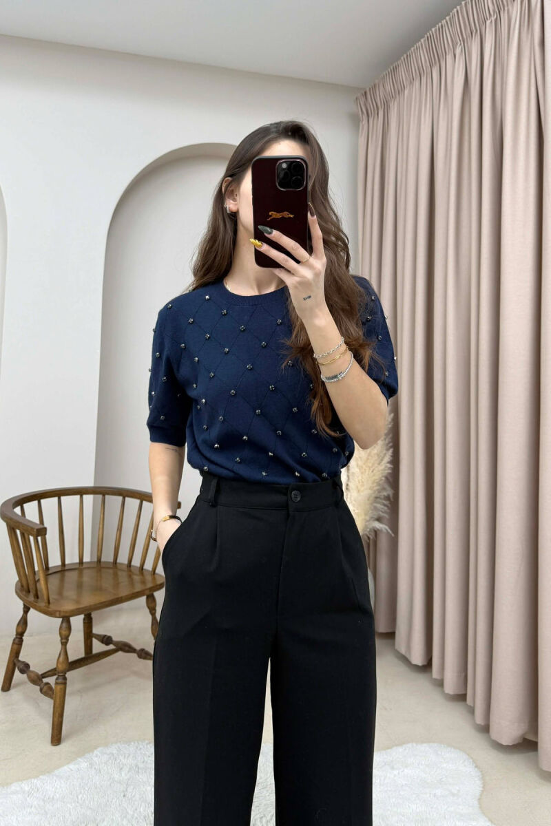 ONE COLOR SHORT SLEEVE WOMEN SWEATER BLUE/BLU - 4