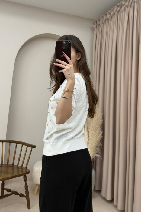 ONE COLOR SHORT SLEEVE WOMEN SWEATER WHITE-E BARDHE - 2