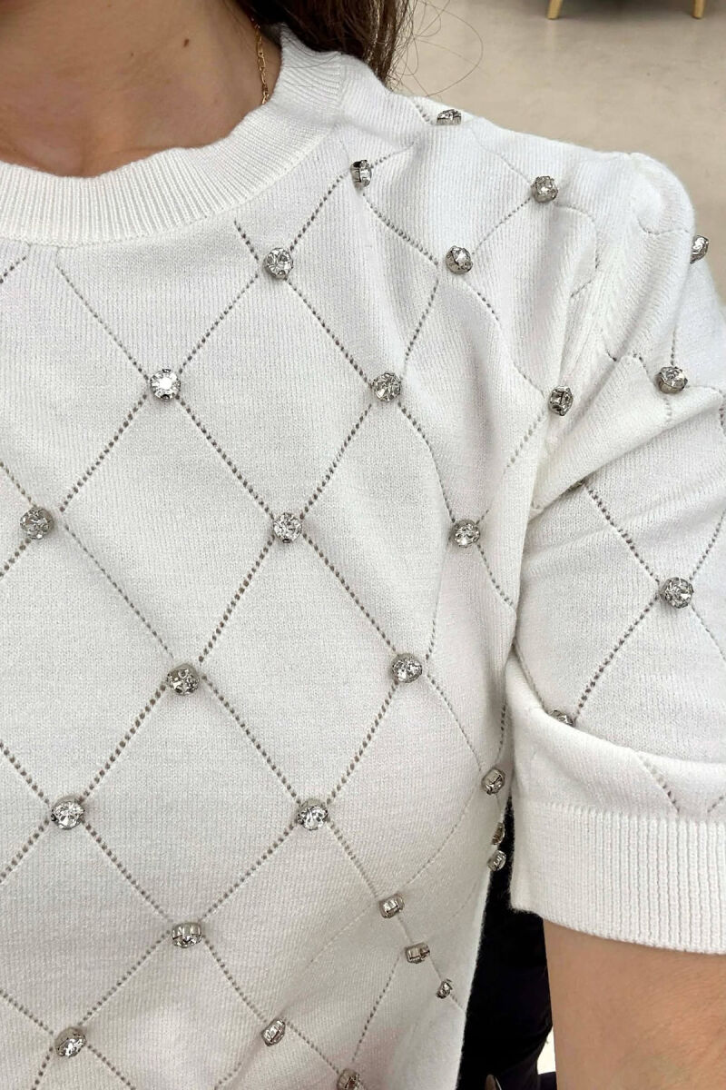 ONE COLOR SHORT SLEEVE WOMEN SWEATER WHITE-E BARDHE - 4