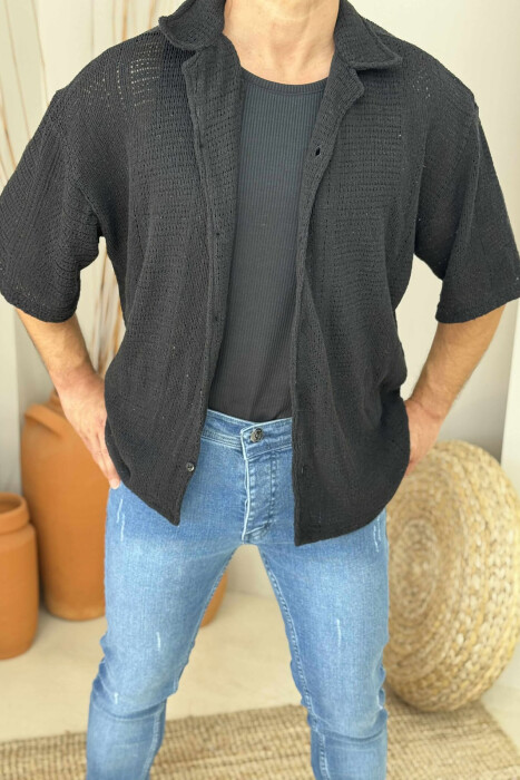 ONE COLOR SHORT SLEEVES MEN SHIRT BLACK/ E ZEZE - 2