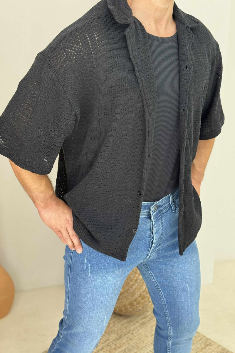 ONE COLOR SHORT SLEEVES MEN SHIRT BLACK/ E ZEZE - 3