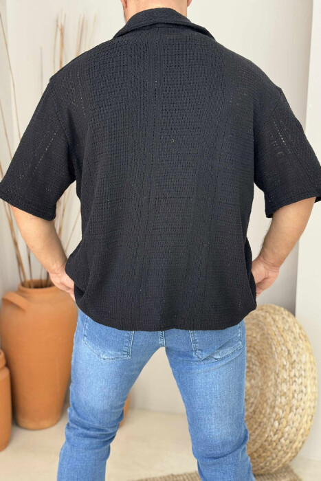 ONE COLOR SHORT SLEEVES MEN SHIRT BLACK/ E ZEZE - 4