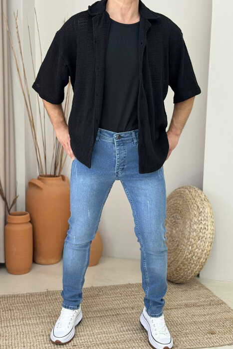 ONE COLOR SHORT SLEEVES MEN SHIRT BLACK/ E ZEZE - 