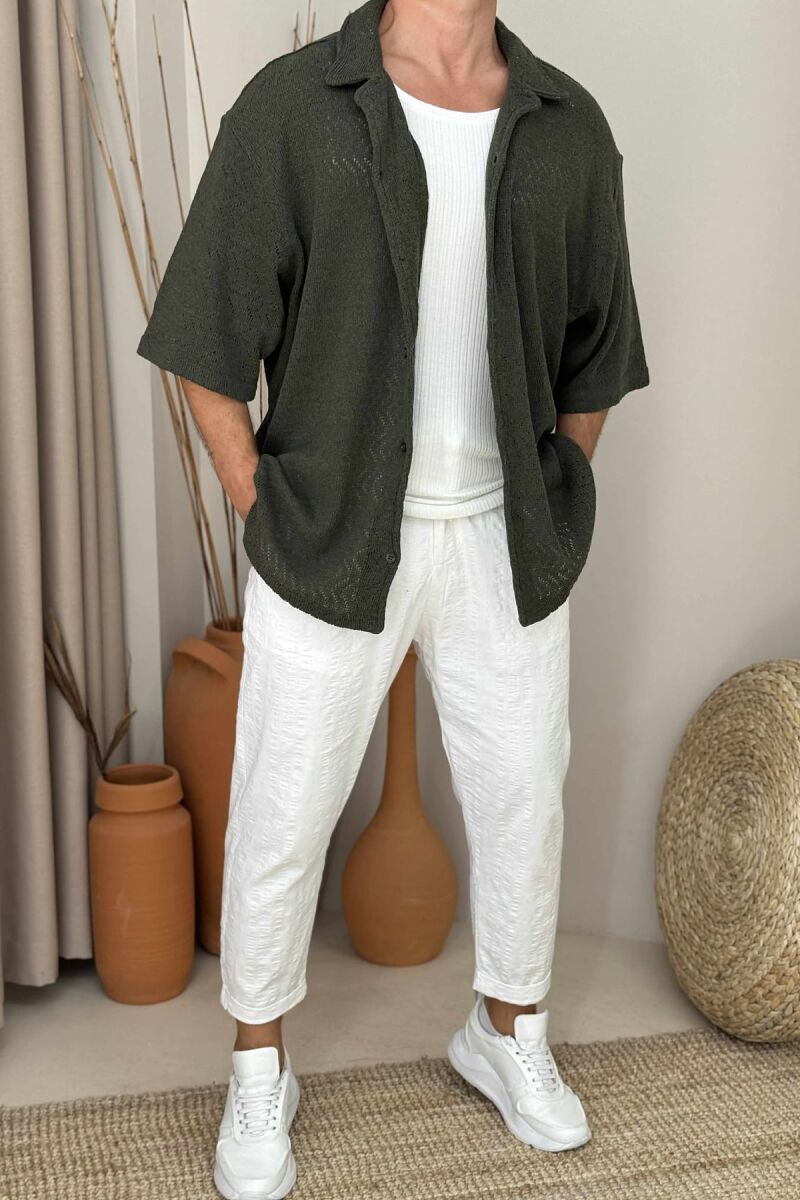 ONE COLOR SHORT SLEEVES MEN SHIRT GREEN/JESHILE - 1