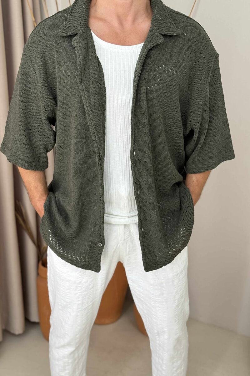 ONE COLOR SHORT SLEEVES MEN SHIRT GREEN/JESHILE - 2