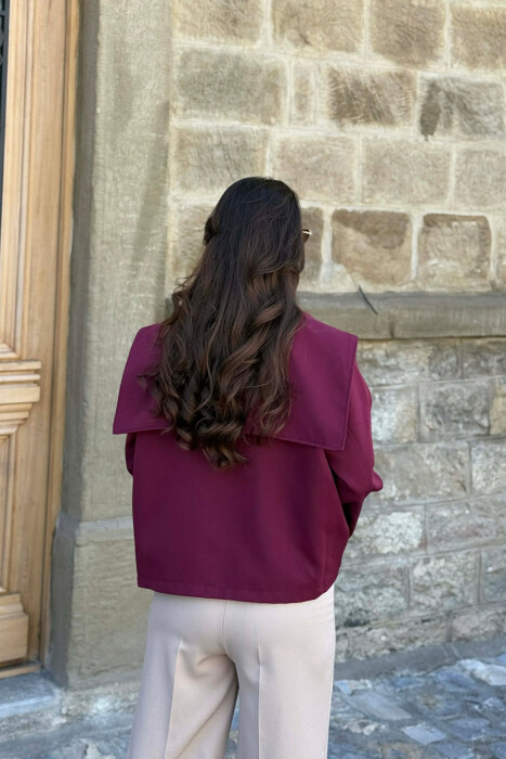 ONE COLOR SHORT TRENCH WOMEN COAT BURGUNDY/VISHNJE - 2