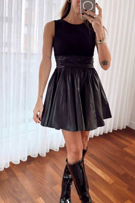 ONE COLOR SHORT WOMEN DRESS BLACK/ E ZEZE 