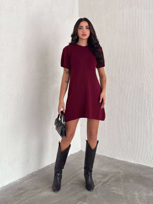 SHORT WOMEN DRESS IN BURGUNDY COLOR 