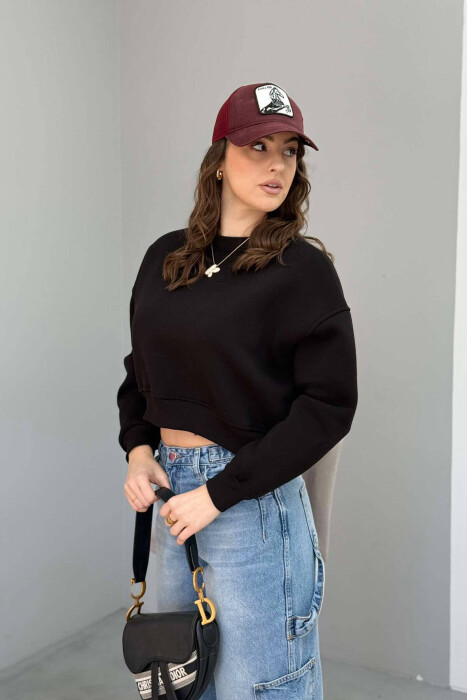 ONE COLOR SHORT WOMEN SWEATSHIRT IN BLACK COLOR 