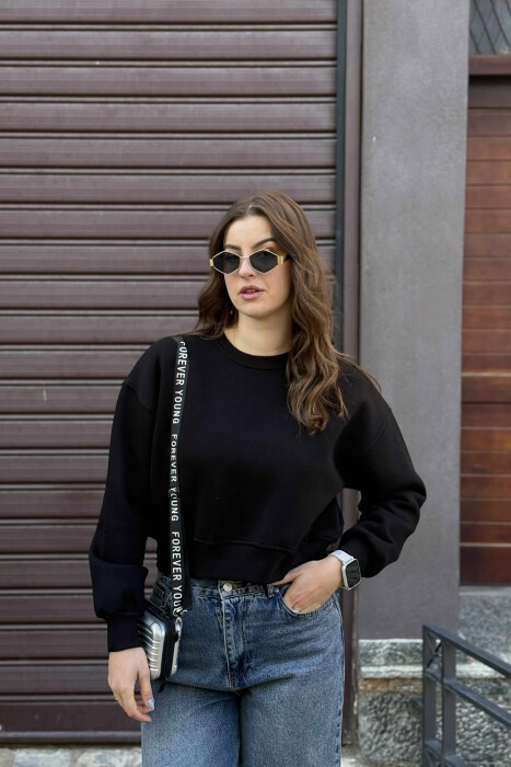 ONE COLOR SHORT WOMEN SWEATSHIRT BLACK/ E ZEZE - 2